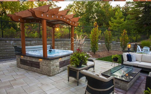 wooden structure in backyard with interlock