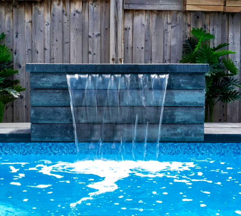 waterfsll feature at swiming pool