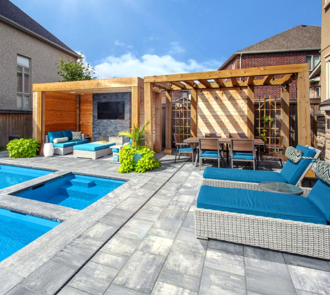 backyard woodwork structure by pool
